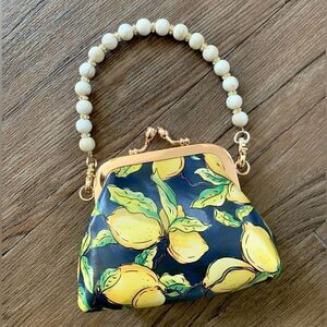 Handmade Genuine Cowhide Lemon Print Kisslock wallet/Wristlet/Coin purse